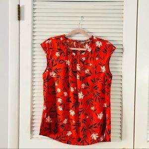Red Floral Cap Sleeve Blouse